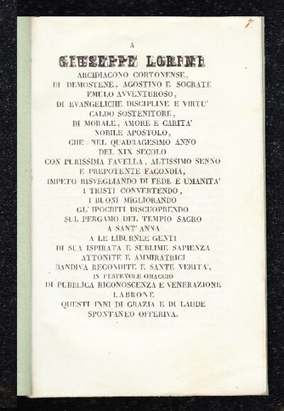 A Giuseppe Lorini arcidiacono cortonese