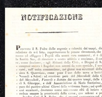 Notificazione del Vescovo di Sovana - 1839