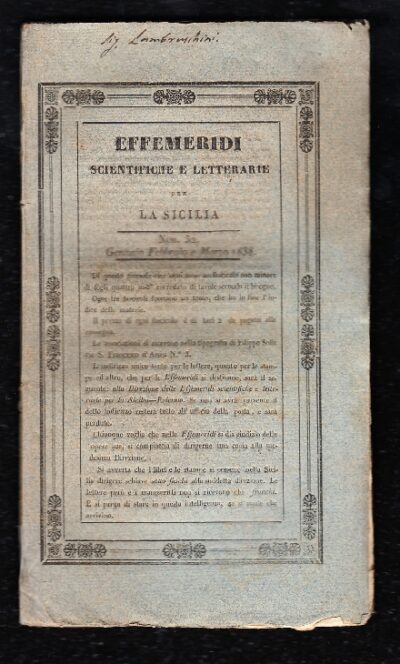 Effemeridi Scientifiche e Letterarie per la Sicilia Numero 52 Gennaio - Febbraio - Marzo 1838