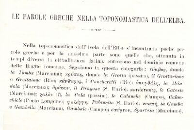 Le parole greche nella toponomastica dell’Elba