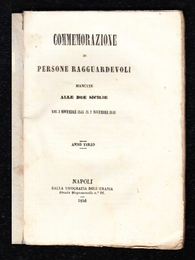 Commemorazione di persone ragguardevoli mancate alle Due Sicilie