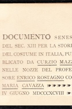 Documento senese del Sec. XIII per la Storia del Costume d'Italia