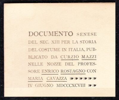 Documento senese del Sec. XIII per la Storia del Costume d'Italia