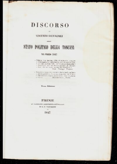 Discorso di Vincenzo Salvagnoli sullo stato politico della Toscana nel marzo 1847