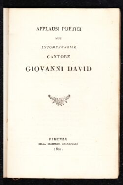 Applausi poetici all'incomparabile Cantore Giovanni David