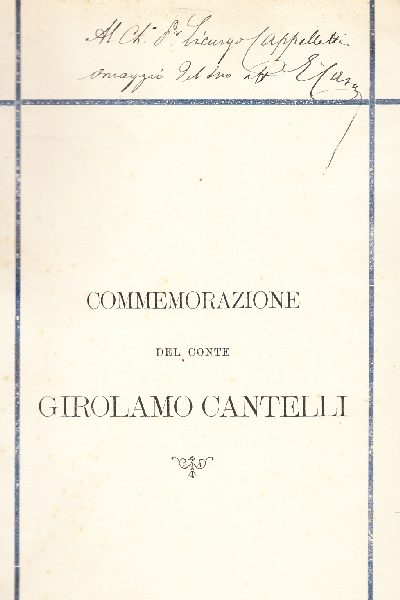 Commemorazione del Conte Senatore Girolamo Cantelli