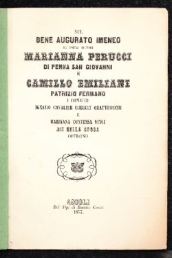 Nozze tra Marianna Perucci di Penna San Giovanni con Camillo Eliliani Patrizio Fermano