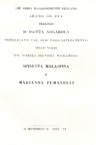 Chi abbia maggiormente peccato, Adamo od Eva