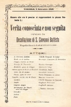 Tiriolo 8 Settembre 1913 Piazza Umberto I Verità conosciuta e non seguita ovvero la Decollazione di S. Giovanni Battista TRAGEDIA SACRA in 3 Atti