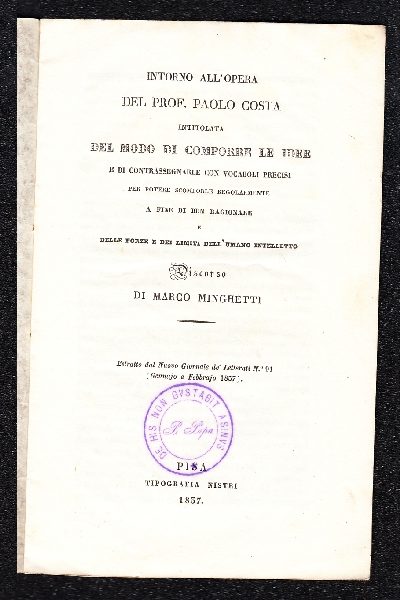 Discorso intorno all'opera del Prof. Paolo Costa intitolata Del modo di comporre le idee