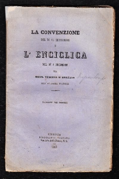 La Convenzione del 15 settembre e l'Enciclica dell'8 dicembre