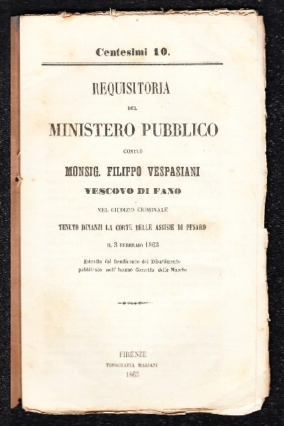 Requisitoria del Ministero Pubblico contro Monsig. Filippo Vespasiani Vescovo di Fano