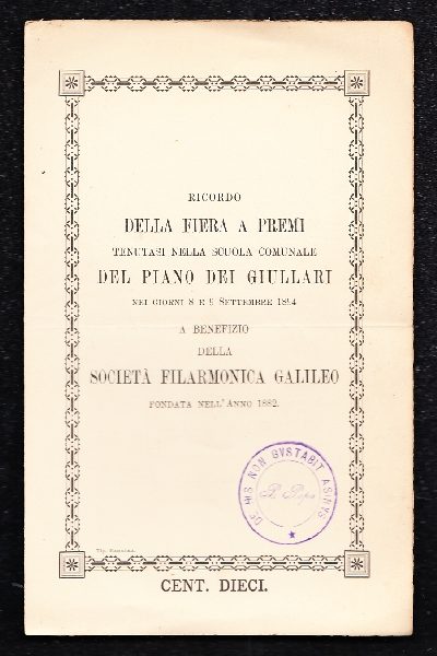 Ricordo della Fiera a Premi tenutasi nella Scuola Comunale del Piano dei Giullari
