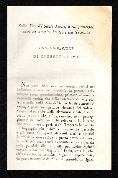Sulle Vite De' Santi Padri e sui principali sacri ed ascetici Scrittori del Trecento