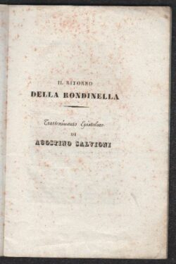Il ritorno della Rondinella Trattenimento Epistolare