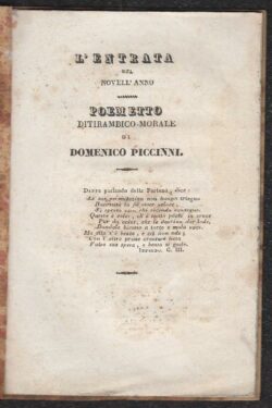 L'entrata del Novell'Anno. Poemetto Ditirambico Morale