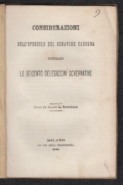 Considerazioni sull'opuscolo del Senatore Cadorna intitolato Le Seicento Delegazioni Governative