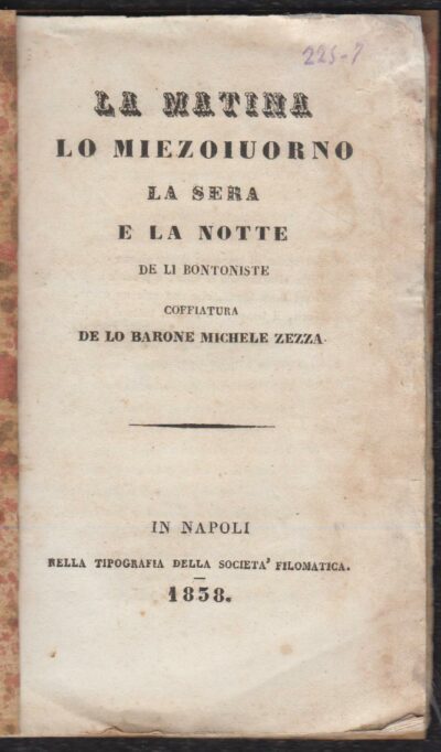 La Matina, lo Miezoiuorno, la Sera e la Notte de li Bontoniste coffiatura de lo Barone Michele Zezza