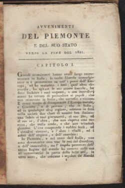 Avvenimenti del Piemonte e del suo Stato verso la fine del 1821