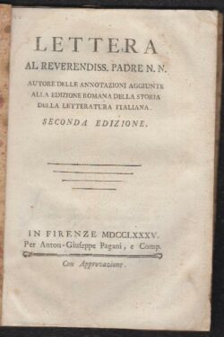 LETTERA al Reverendiss. PADRE N.N. di Girolamo Tiraboschi