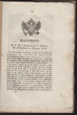 Manifesto di S. M. l'Imperadore l'Austria, re d'Ungheria e Boemia. 1813