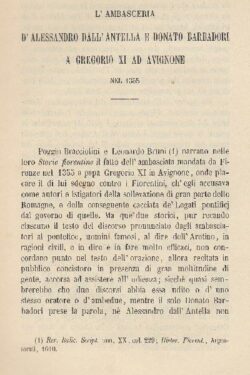 L'Ambasceria D'Alessandro Dall'Antella e Donato Barbadori a Gregorio XI ad Avignone