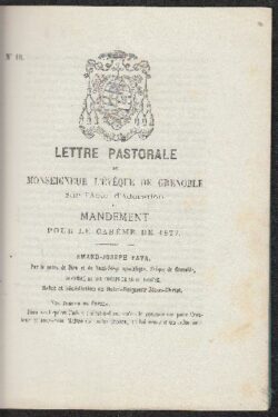 Lettre Pastorale de Monseigneur L'Eveque De Grenoble a l'occasion du Cinquantieme Anniversaire de la Consecration Episcopale de Notre Saint Pere le Pape PIE IX