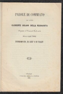 Parole di commiato del Conte Clemente Solaro Della Margherita DEPUTATO del Nazional Parlamento agli Elettori di Borgomanero
