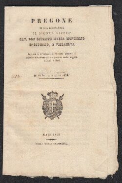 PREGONE di sua Eccellenza il Signor Vicerè Cav. Don Giuseppe Maria Montiglio D'Ottiglio e Villanova