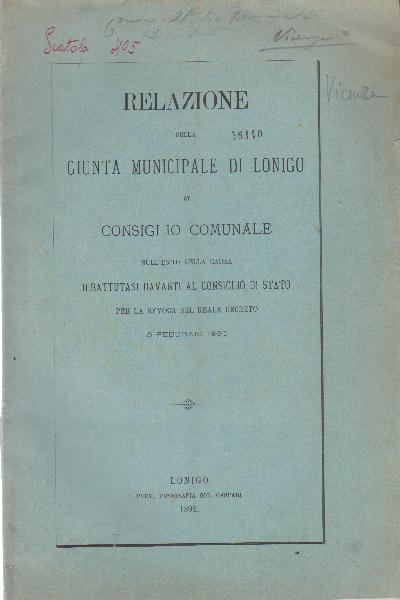 Relazione della Giunta Municipale di Lonigo