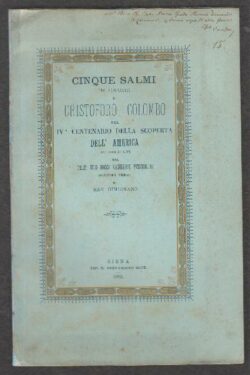 Cinque Salmi in onore di Cristoforo Colombo nel IV° Centenario della scoperta dell'America