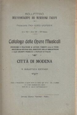 Città di Modena. R. Biblioteca Estense. Catalogo delle Opere Musicali