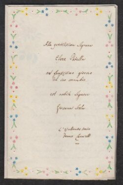 Manoscritto colorato contenente Sonetto OMAGGIO NOZZE Patella- Scola
