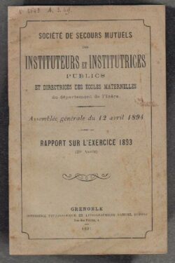 Sociètè de Secours Mutuels Dèpartement d'Isère , Rapport sur l'Exercice 1893 (26° Annee)