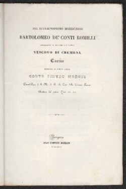 Pel Reverendissimo Monsignore Bartolomeo De' Conti Romilli