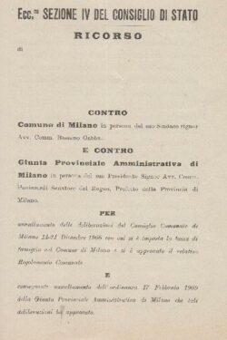 RICORSO contro il Comune di Milano in persona del suo Sindaco Avv. Comm. Bassano Gabba