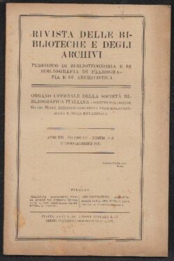 Rivista delle Biblioteche e degli Archivi Anno XVI Volume XVI Numero 10-12 Ottobre - Dicembre 1905