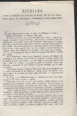 RICHIAMO onde il Municipio di Avellino si duole che gli sia tolto parte della sua Provincia a formare la Nuova Benevento