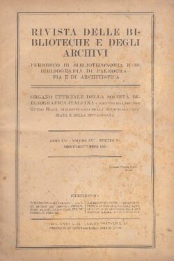 Rivista delle Biblioteche e degli Archivi italiani Anno XVI Volume XVI Numero 8 - 9 Agosto- Settembre 1905