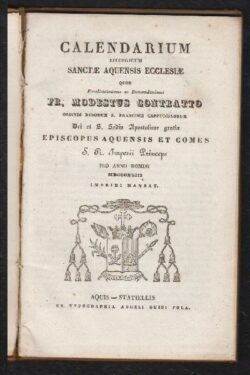 Calendarium Liturgicum Sanctae Aquensis Ecclesiae Anno 1843
