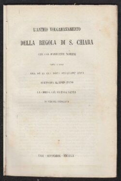 L'antico volgarizzamento della Regola di S. Chiara