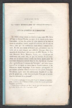 Quelques mots sur la vision binoculaire et stereoscopique et sur la question de l'horoptre