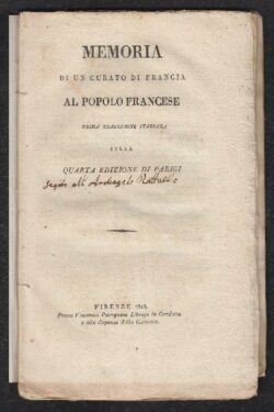 Memoria di un curato di Francia al popolo francese, prima traduzione italiana sulla quarta edizione di Parigi