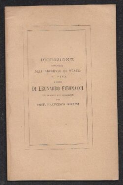 ISCRIZIONE collocata nell'Archivio di Stato in Pisa a onore di Leonardo Fibonacci