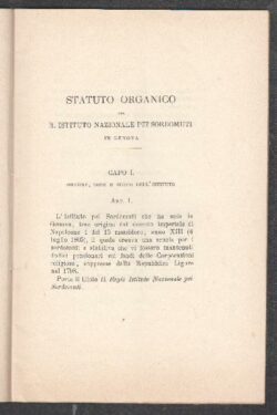 Statuto Organico del Reale Istituto Nazionale per Sordomuti in Genova